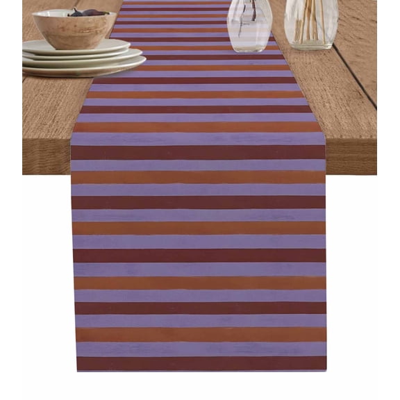 Purple Brown Stripe Table Runner 60 Inches, Minimalist Farmhouse Stripes Bed Runner Dresser Scarves Tabletop for Indoor Outdoor Parties/Ceremony/Banquet, 13" x 60"