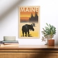 thumbnail image 2 of Lantern Press 12x18 Inch Premium Wood Sign, Ready to Hang Wall Decor, Maine, Moose at Dawn, Woodblock, 2 of 4