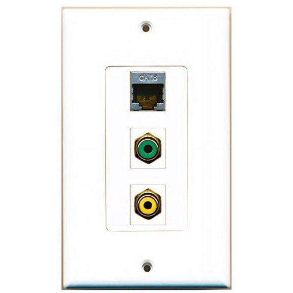 RiteAV - 1 Port RCA Yellow and 1 Port RCA Green and 1 Port Shielded Cat6 Ethernet Decorative Wall Plate Decorative