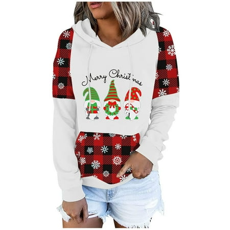 

jsaierl Sweatshirt for Women Funny Graphic Christmas Drawstring Pullover Long Sleeve Womens Fall Tops Skin-Friendly Hoodies Sweatshirt for Teen Girls