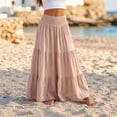 thumbnail image 5 of Tqcoqu Women's Solid Cotton Linen Tiered Maxi Skirt,Smocked Elastic High Waist Flowy Boho Beach Long Skirt, 5 of 7
