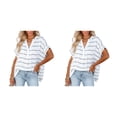 thumbnail image 1 of Qarigey Camisa holgada de manga corta a rayas con cuello en V para mujer. Camisa holgada de manga corta para mujer. blanco S, raya 2piezas, 1 of 6