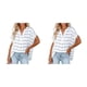 thumbnail image 4 of Minnieouse Camisa fina de manga corta con cuello en V, camisa holgada para mujer. Jersey de manga corta a rayas con cuello en V para mujer. blanco S, raya 2piezas, 4 of 6