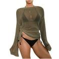 thumbnail image 3 of Axiiglly Beach Cover Ups for Women Solid Color Crochet Coverups Long Sleeve Swimwear Tops Hollow Out Bathing Suit Cover Up Summer Casual Bikini Vacation Oufits, 3 of 5