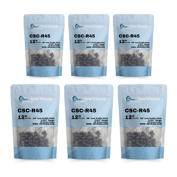 6-Pack 12-inch Chainsaw Chain Replacement for Dewalt DCCS620B - R45 (12", 3/8", .043", 45 Drive Links)