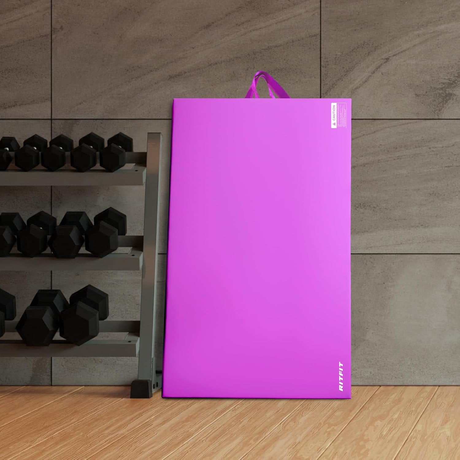 RitFit 3' x 6' Folding Gymnastics Mat with Carrying Handles for Yoga, Stretching, Core Workouts(Purple)