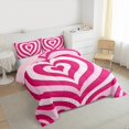 thumbnail image 4 of Manfei Romantic Love Heart Full Size Comforter Sets, Pink Stripes Abstract Bedding Comforter Set, Kawaii Cute Cartoon Reversible Bedding Sets, Microfiber Bedroom Decor, 3pcs, 4 of 9