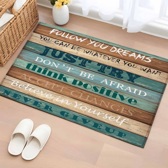 Bathroom Rugs 2x3 Ft, Teal Brown Blue Non Slip Area Rugs for Kitchen Bedroom Entryway, Retro Farmhouse Wooden Grain Plank Washable Carpet Runner Rug Floor Mats for Bedroom Home Decor
