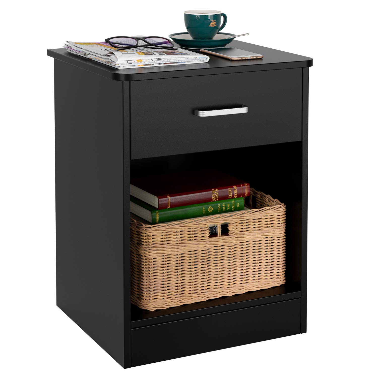 Homfa 2-Tier Nightstand with Drawer, Black photo 8