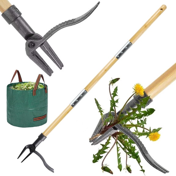 VOROLAK Weed Puller Tool, Stand Up Heavy Duty Root Removal Tool with 4-Claw Head & Long Handle, Garden Hand Weeding Tool, Easily Remove Weeds Without Bending, Pulling, or Kneeling