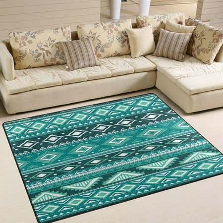 Area Rug Indoor 80 x58 Non-Slip Wear Resistant Floor Mats Soft Large Carpets for Living Room Bedroom Home Decor Washable Rug Green Tribe Pattern