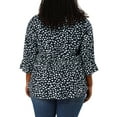 thumbnail image 3 of Unique Bargains Juniors' Plus Size Ruffle Sleeve Blouse V Neck 3/4 Polka Dots Peplum Top 1X Navy Blue, 3 of 7
