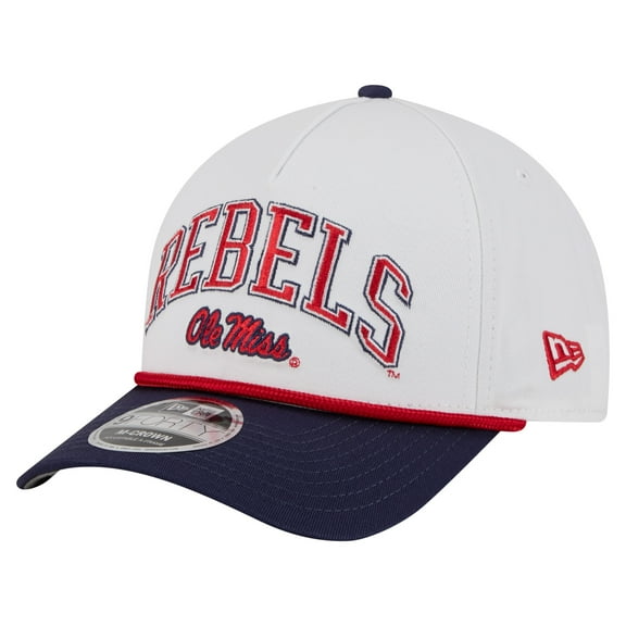 Men's New Era White/Navy Ole Miss Rebels Arch Two-Tone Rope 9FORTY A-Frame M-Crown Adjustable Hat