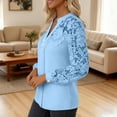 thumbnail image 2 of Craaazy Women's Solid-Color Lace Patchwork Hollow Out Long Sleeve Trendy V Neck Business Shirts Gifts, 2 of 9