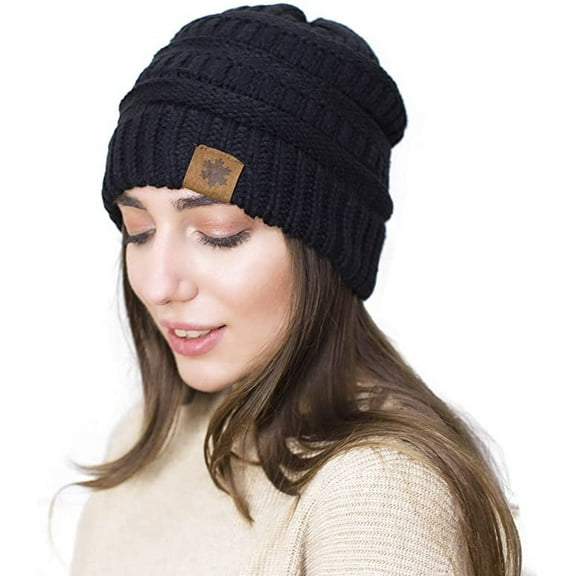 Lelaffet Slouchy Beanie Winter Hats for Women Thick Warm Soft Chunky Cable Knit Hat Ski Cap Black