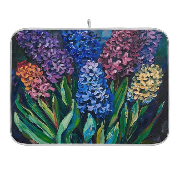 Color Hyacinths Flower Dish Drying Mat 16x18 Absorbent Microfiber Draining Rack Pad for Kitchen Counter Sink