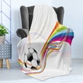 thumbnail image 4 of Soccer Soft Flannel Fleece Throw Blanket, Rainbow Patterned Swirled Lines Abstract Football Pattern Colorful Stripes Design, Cozy Plush for Indoor and Outdoor Use, 50" x 60", Multicolor, by Ambesonne, 4 of 5