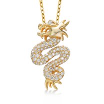 Gem Stone King 18K Yellow Gold Plated Sterling Silver White Moissanite Dragon Pendant Necklace for Women | 1 inch Pendant with 18 inch Chain