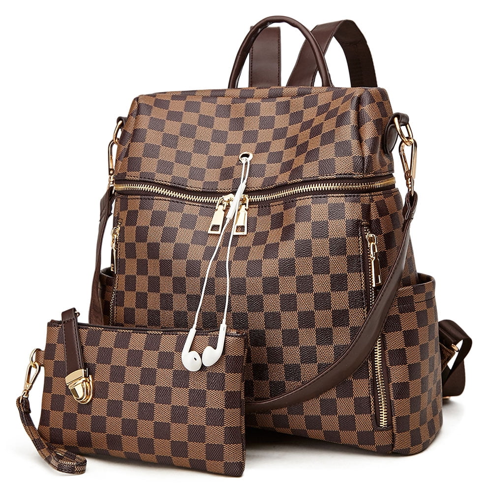 Checkered leather backpack cheap
