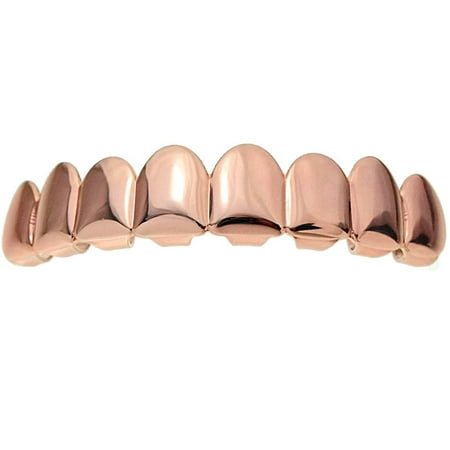 14K Rose Gold Plated Grillz Eight Tooth Upper Top 8 Piece Teeth Mens Hip Hop