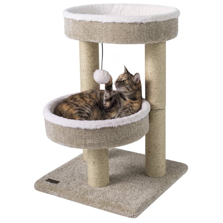 Gymax Carpeted Cat Tree 24'' Small Cat Tower w/2 Comfy Plush Perches Scratching Posts