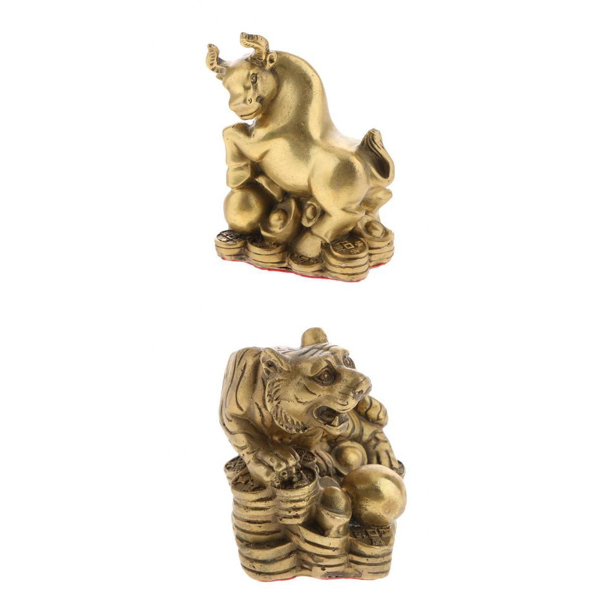 Chinese Copper  Brass Zodiac Cattle Small Fengshui Statue Ornament