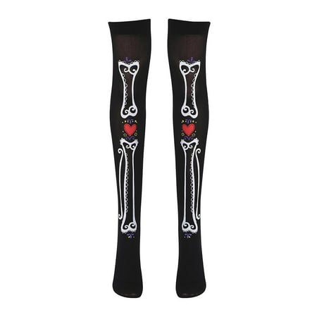 

High Thigh Socks Skeleton Heart Over Knee Thin Tights Long Stocking Knee High Leg Warmer Socks for Party Costume Accessories