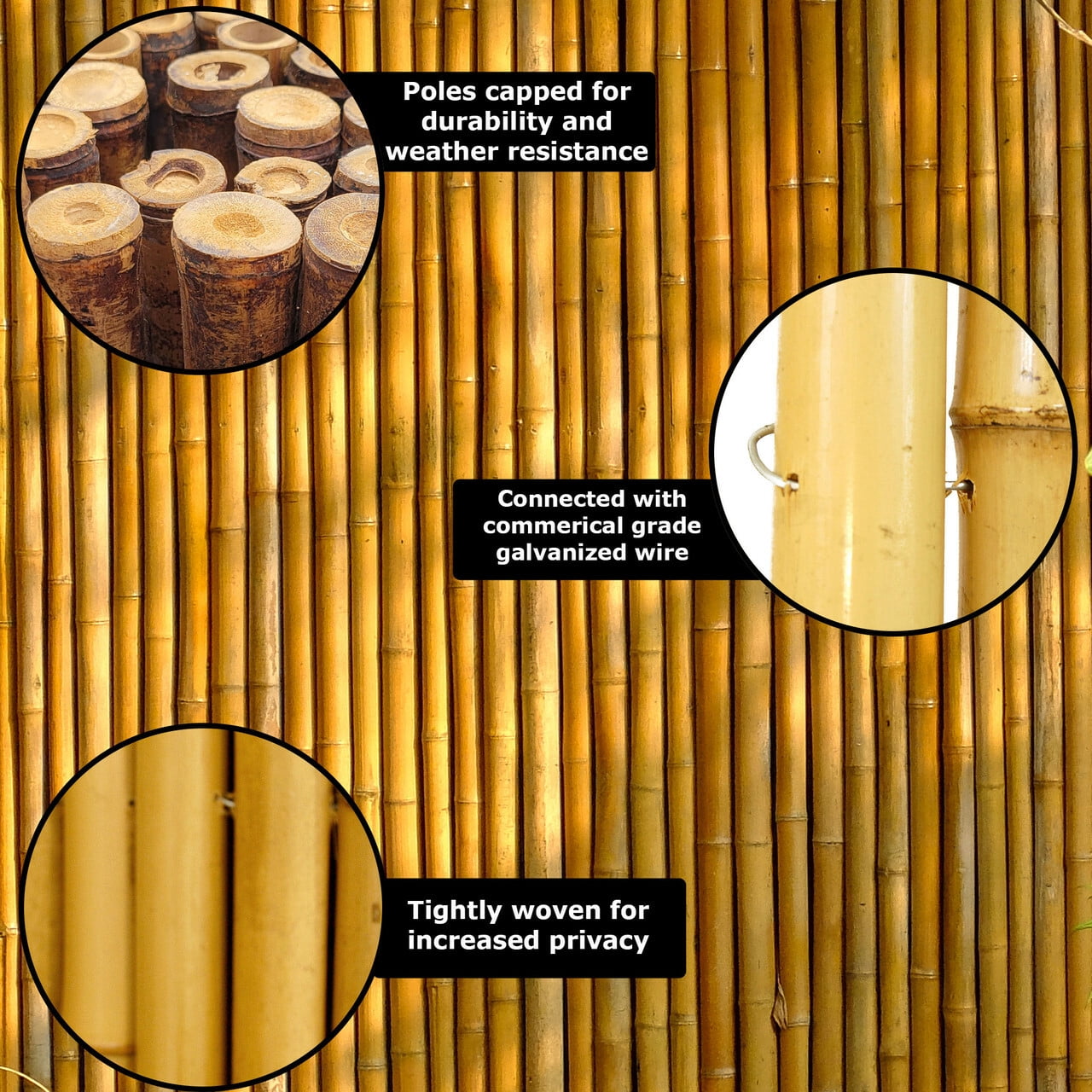 24" H x 96" L Natural Bamboo Fencing for Yard Garden Beds Balcony Privacy Screen Backyard Fence Decor