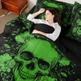 thumbnail image 4 of jejeloiu Spooky Gothic 7-Piece Twin Bedding Sets,Skull Flower Pattern Bedding Comforter Set,Green Black Sheet Sets For Men Women,Super Cozy Room Decor Reversible, 4 of 8