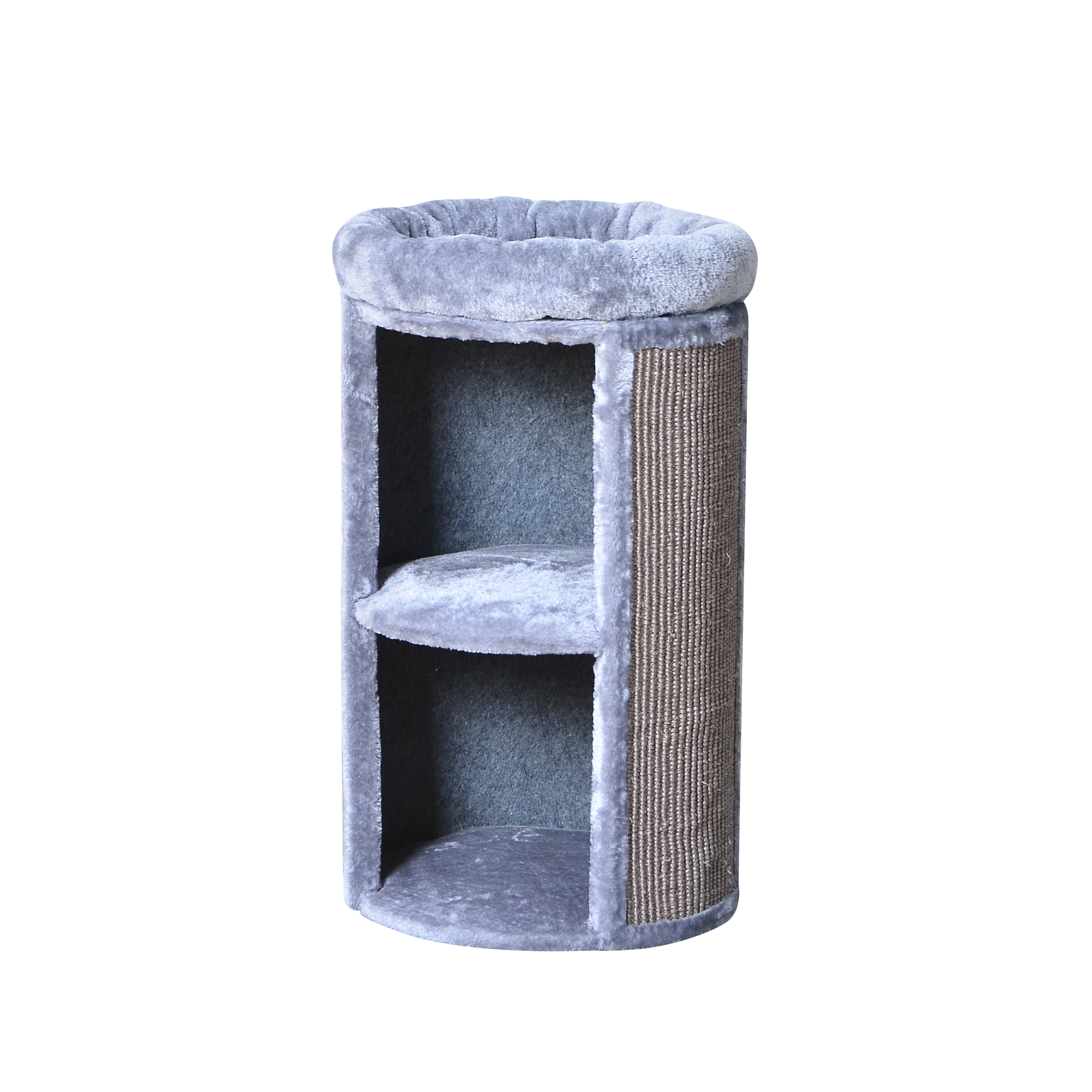 Two by Two Juniper Two-Level 25.5-inch Column Style Cat Condo, Bed and Scratch Pad