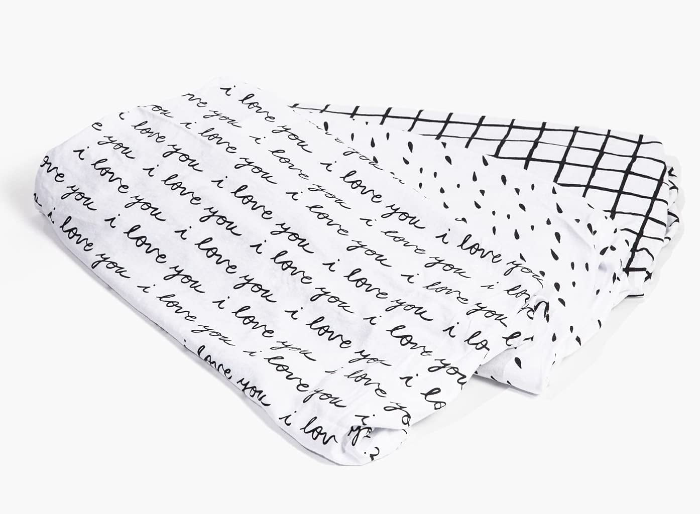 NODNAL CO. 3 Black and White Bassinet Fitted Sheet Set, 100% OEKO-TEX Cotton, 3 Pieces, for Newborn Baby Girl or Boy Nursery Bedding, Gender Neutral I Love You Script