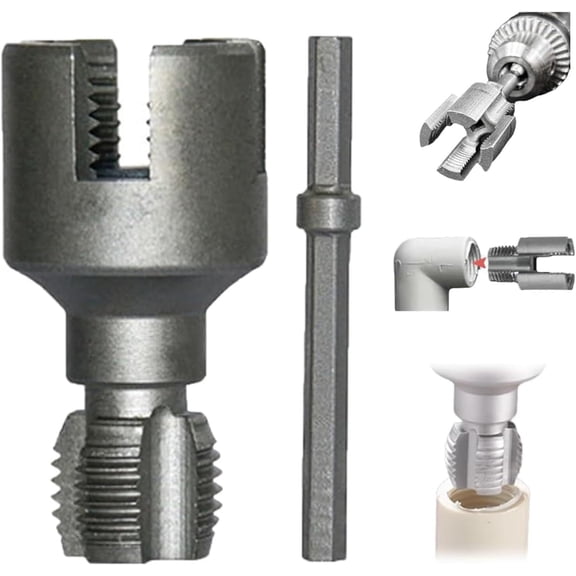 All-in-one internal and external pipe threader, all-in-one internal and external PVC pipe threader set, compatible with electric drills, rethreading tool for 1/2-inch and 3/4-inch pipes.