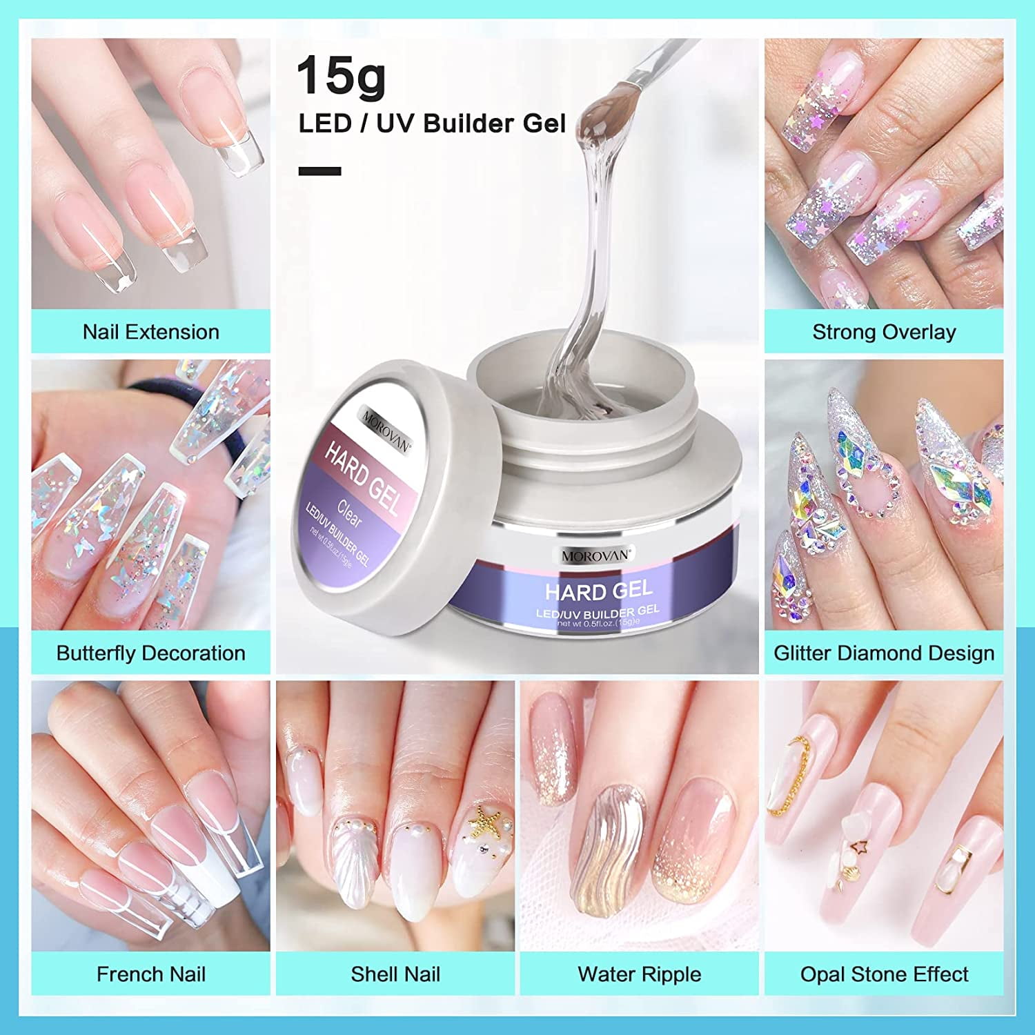 Nail Building Solid Gel Kit, 15Ml Clear Extension Gel Kit Nail  Strengthening Hard Gel Nail Manicure Kit Contains 100 Pieces Nail Nail  Molds And Dual-Ended Nail Brush For Repair Nail Art Design