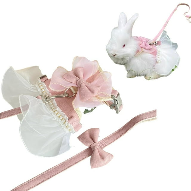 Escape Proof Bunny Vest Harness And Leash Set For Walking Outdoor Camping Hiking Training With Cute Skirt Mesh Design
