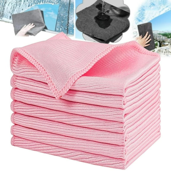 HYG Microfiber Glass Cleaning Cloths 5 Pcs Polishing Cloth Multi-Functional Scrubbing Pads Cloths Towels Non-Scratch Wire Dishcloth for Kitchen,Mirrors,Car and Glasses, Streak Free,Pink, 12*16 in