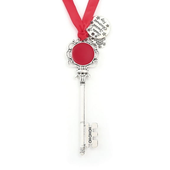 Retro Classic Christmas Santa Magic Key -Ornament With Red Ribbon Rope Chain Keychain -Christmas Tree Decoration Metal Jewelry Accessories Gift