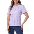 thumbnail image 4 of INSPIRAR CHIC Blusa Casual de Manga Corta con Cuello Alto y Bordado de Ojal con Volantes para Mujeres Talla S Color Púrpura Claro, 4 of 6