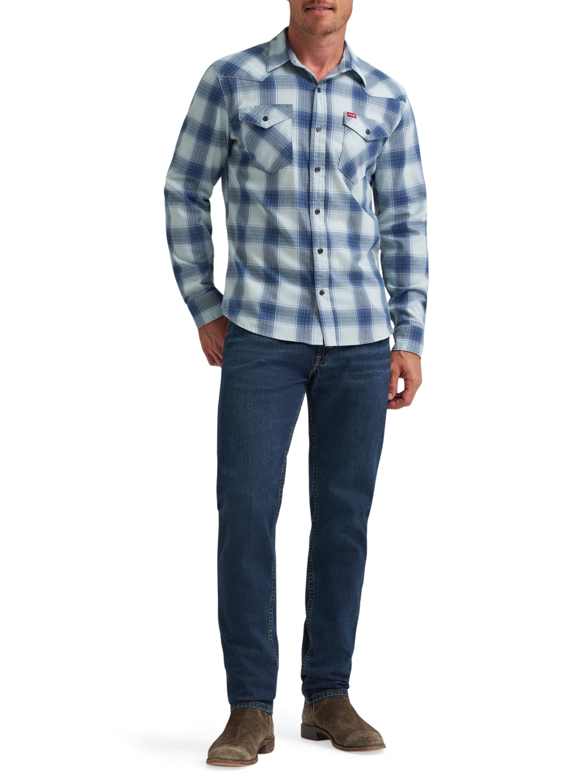 Wrangler® Men's Slim Fit Long Sleeve Woven Twill Shirt with Sunglasses Cleaner, Sizes S-5XL
