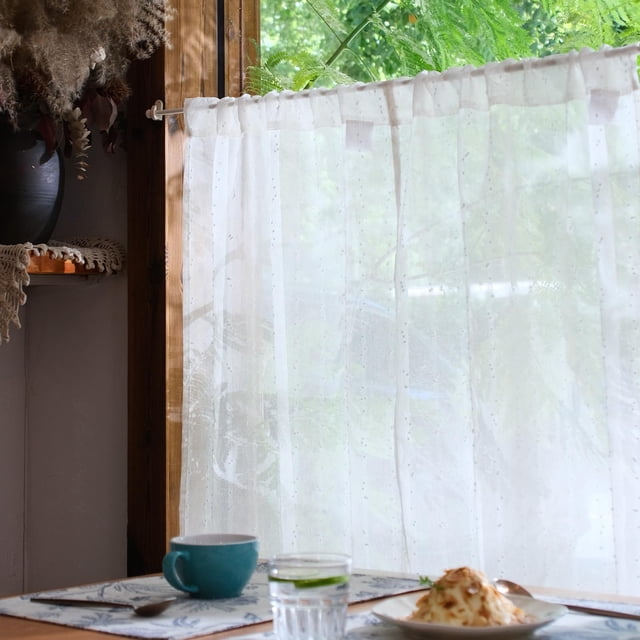 Cortinas de Cocina Jinchan Semi Transparentes con Mini Pompones y Voile de 24 cm