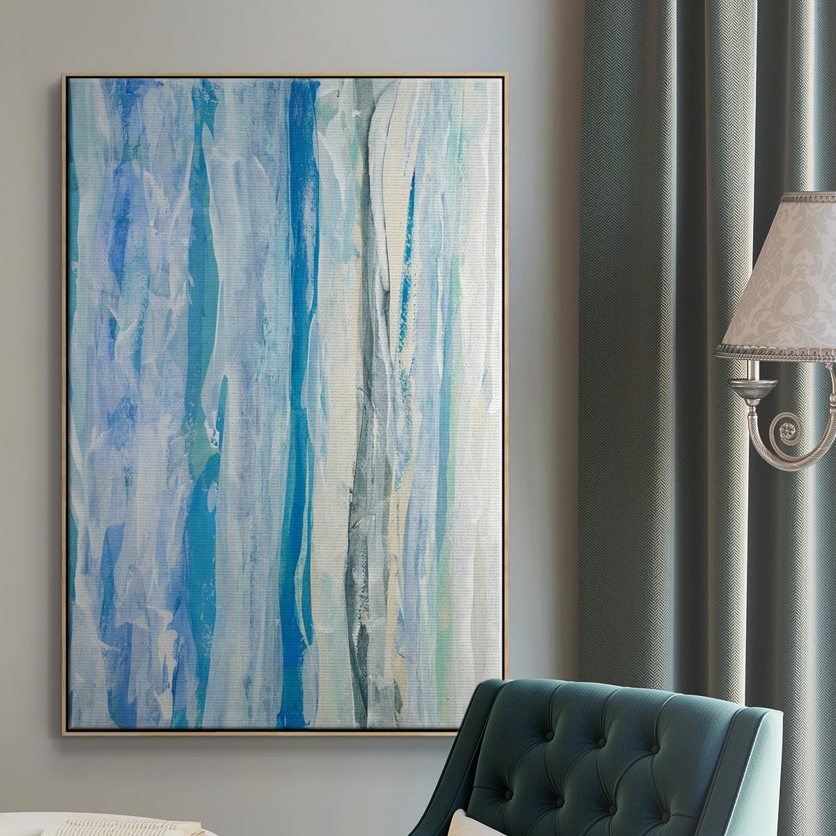Swimming Ashore Framed Premium Gallery Wrapped Canvas - Ready to Hang - 17 x 25 - Natural Wood Floating Frame