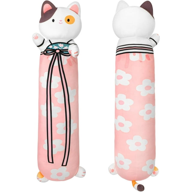 Terbaik 70cm Long Cat Plush Body Pillow 28\u201d Cherry Blossom Cute Cat Plushies Soft and Huggable Cat Stuffed Animals Kawaii Plush Throw Pillow for Girls Boys and Girlfriend, (Pink,27.6in/70cm)