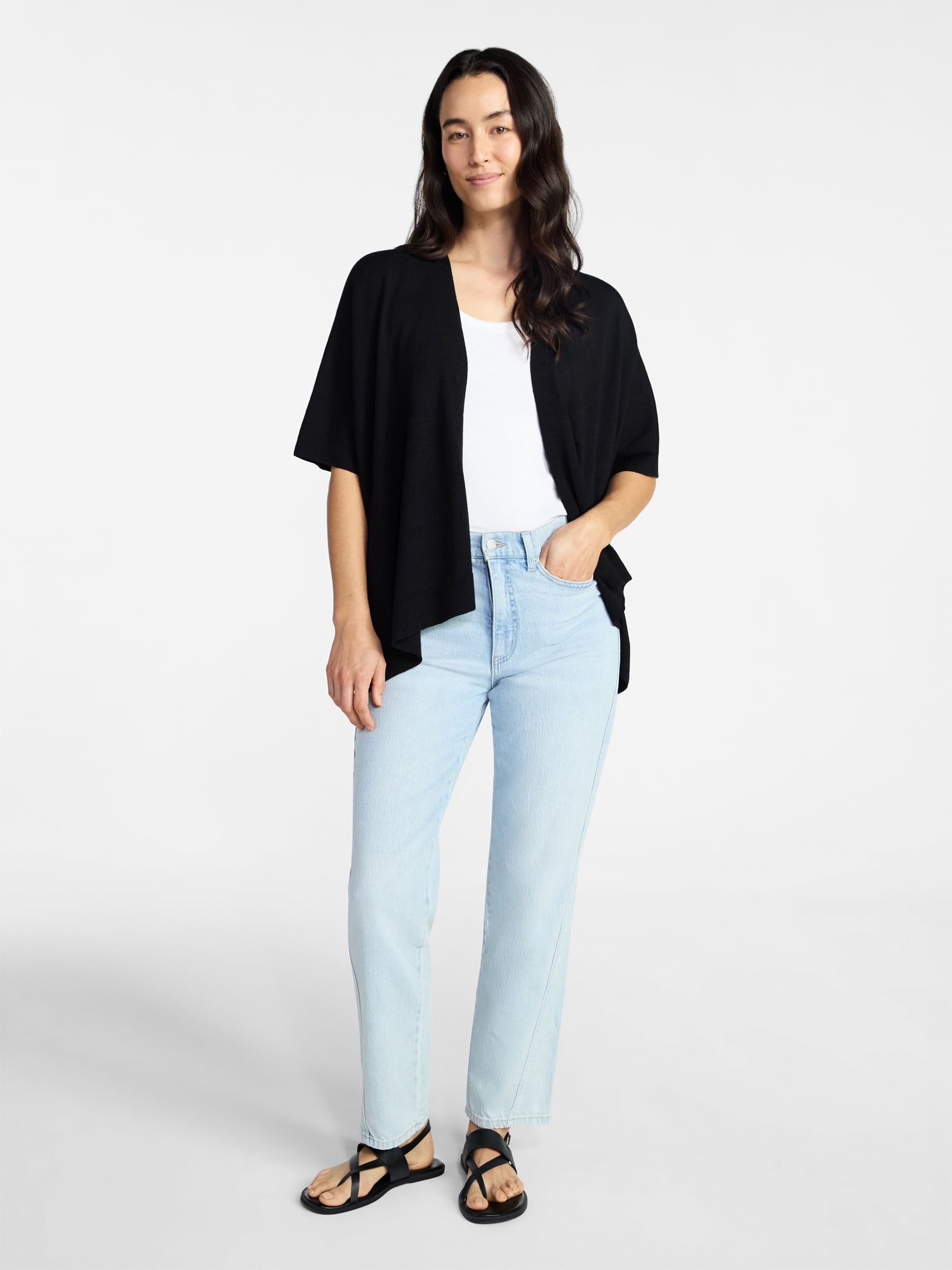 Time and Tru Women's Knit Wrap, Lightweight, Open Front, Sizes S/M-2XL/3XL, Fashion Cover-Up