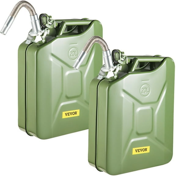 Jerry Fuel Can  5.3 Gallon / 20 L Portable Jerry Gas Can with Flexible Spout System  Rustproof & Heat-resistant Steel Fuel Tank for Cars Trucks Equipment  2PCS Green