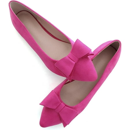 

Pfhytec LU Bowknot Ballet Flats Womens Pointy Toe Flat Shoes Suede Dress Shoes Wear to Work Slip On Moccasins