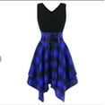 thumbnail image 2 of IROINNID Women's Sleeveless Prints A-Line Dress Cold Shoulder Cross Up Plaid Irregular Dress Round Neckline Below The Knee Dress, 2 of 3