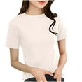 thumbnail image 2 of NJDVHB Hauts d'Été pour Femmes, Chandail pour Femmes, Chemisiers pour Femmes Chic Décontracté, T-shirt Décontracté à Col Rond Uni à Manches Courtes pour Femmes, Blanc, m, 2 of 3