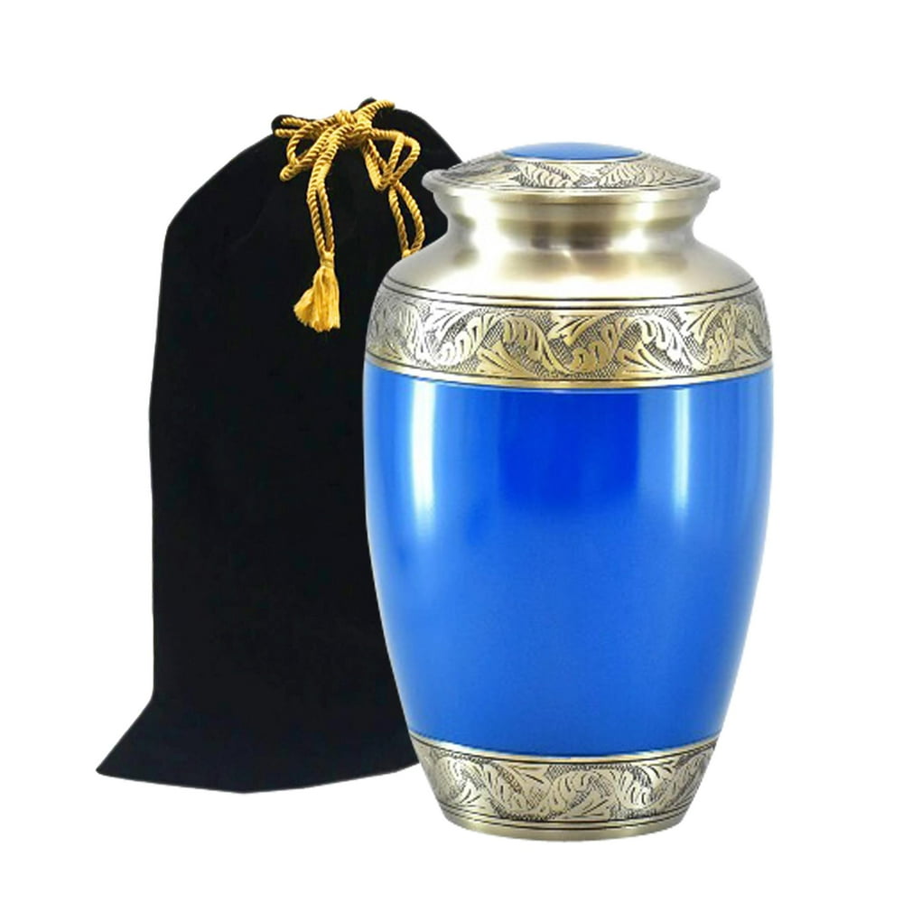 Athens Blue Brass Cremation Urn Beautifully Handcrafted Adult Funeral Urn Solid Brass