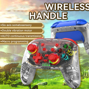 Wireless Game Controller for Switch with Transparent Design, 6-Axis Motion Sensing, Dual Vibration, Macro Programming, RGB-Red
