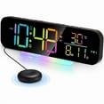 thumbnail image 1 of wonima44 Digital Large Display Clock for Living Room/Bedroom/Office,Dual Alarm Bed Shaker for Heavy Sleepers,Dimmer Function,Shows Week/Date/Temp,Wood Grain Modern Desk Decor, 1 of 1