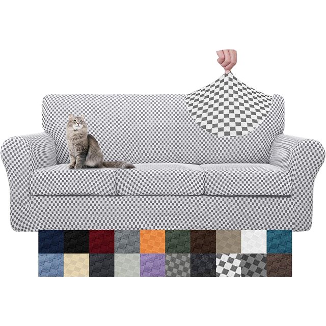 Latest Checkered 4 Pieces Couch Covers for 3 Cushion Couch Extra Large High Stretch Thickened Sofa Cover for Pets Anti Slip Furniture Protector Sofa Slipcovers (X Large, Black and White Checkered)